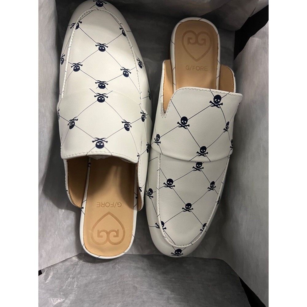 G/Fore Killer Skull & Ts Mules - Snow Leather Womens - Picture 6 of 9